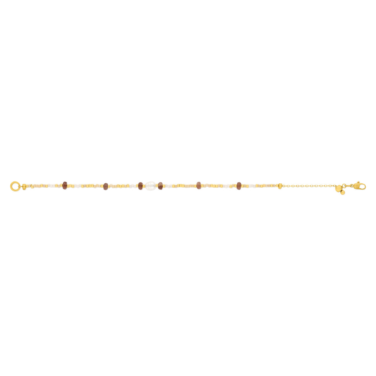 Bracelet acier jaune pierres naturelles et perle de culture de Chine 19cm - vue 2