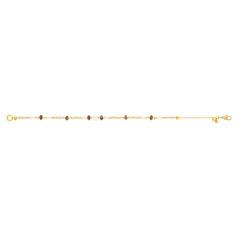 Bracelet acier jaune pierres naturelles et perle de culture de Chine 19cm - vue 2