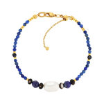 Bracelet acier jaune lapis lazulis et perle de culture de Chine 18cm - vue 1