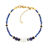 Bracelet acier jaune lapis lazulis et perle de culture de Chine 18cm