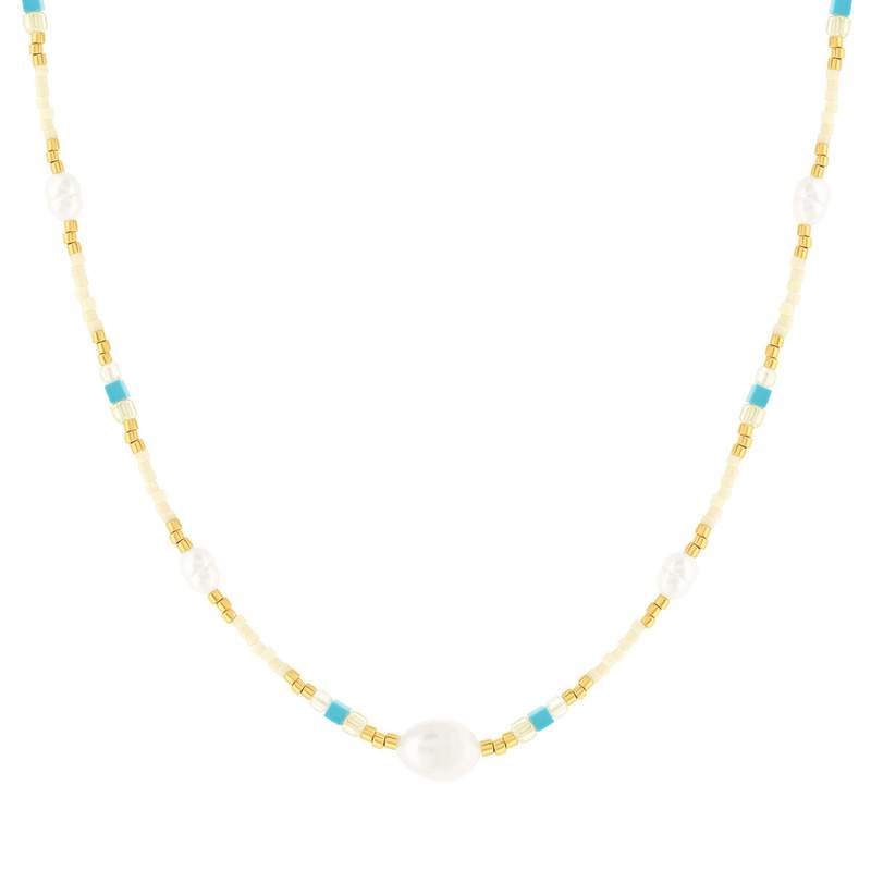Collier acier jaune pierres naturelles et perles de culture de Chine 44,5cm - vue 1