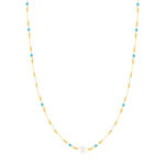 Collier acier jaune pierres naturelles et perles de culture de Chine 44,5cm - vue 2