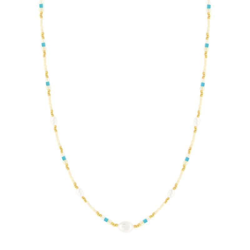Collier acier jaune pierres naturelles et perles de culture de Chine 44,5cm - vue 2