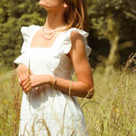 Collier acier jaune pierres naturelles et perles de culture de Chine 44,5cm - vue porté 1