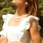 Collier acier jaune pierres naturelles et perles de culture de Chine 44,5cm - vue porté 2