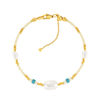 Bracelet acier jaune pierres naturelles et perles de culture de Chine 18cm - vue V1