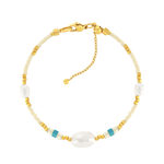 Bracelet acier jaune pierres naturelles et perles de culture de Chine 18cm - vue 1