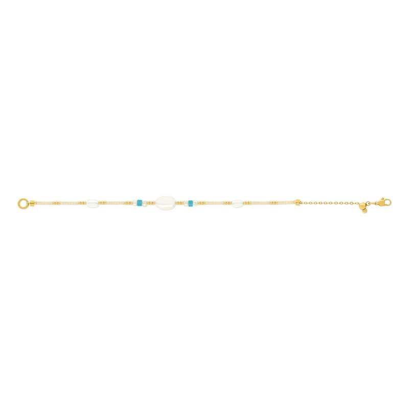 Bracelet acier jaune pierres naturelles et perles de culture de Chine 18cm - vue 2