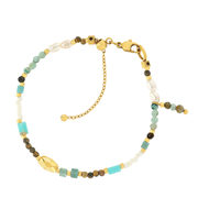 Bracelet acier jaune pierres naturelles et perles de culture de Chine 18cm