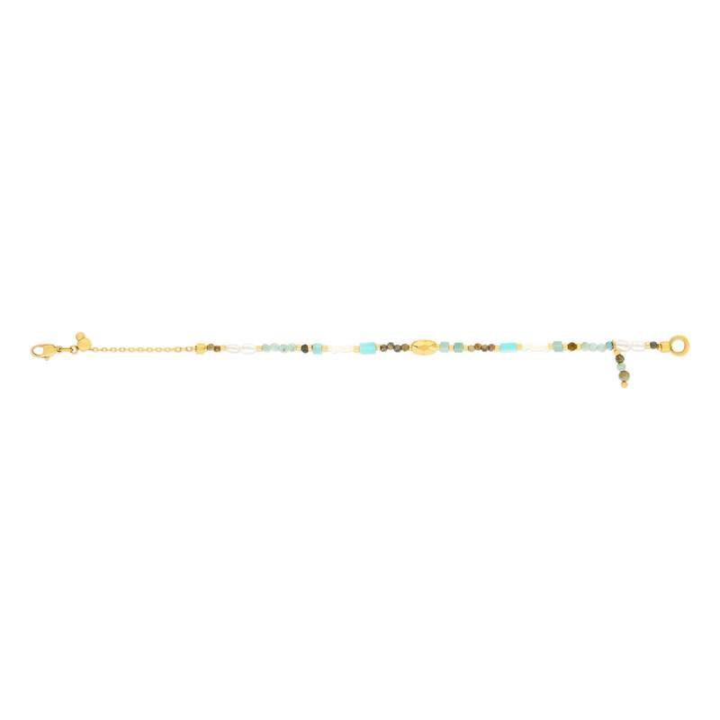 Bracelet acier jaune pierres naturelles et perles de culture de Chine 18cm - vue 2