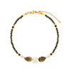 Bracelet acier jaune motifs feuilles pierres naturelles et perles de culture de Chine 18cm - vue V1