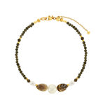 Bracelet acier jaune motifs feuilles pierres naturelles et perles de culture de Chine 18cm - vue 1