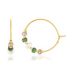 Créoles acier jaune pierres naturelles et perles de culture de Chine 20mm - vue 1