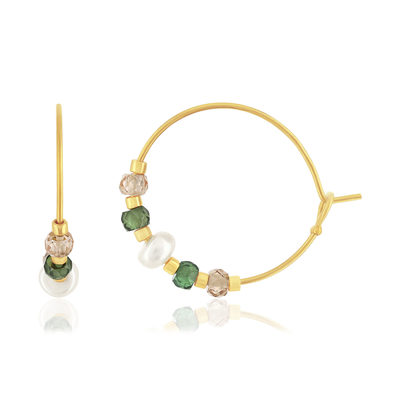 Créoles acier jaune pierres naturelles et perles de culture de Chine 20mm