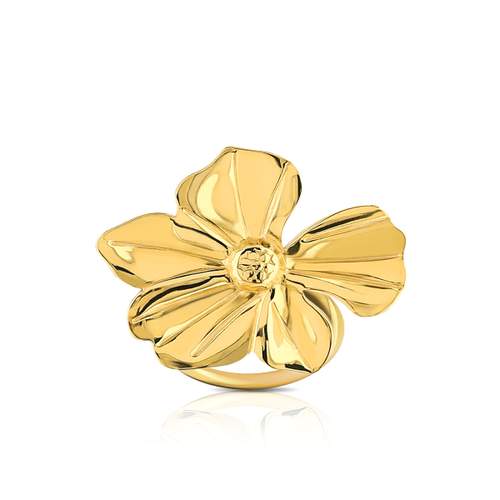 Bague acier jaune motif fleur