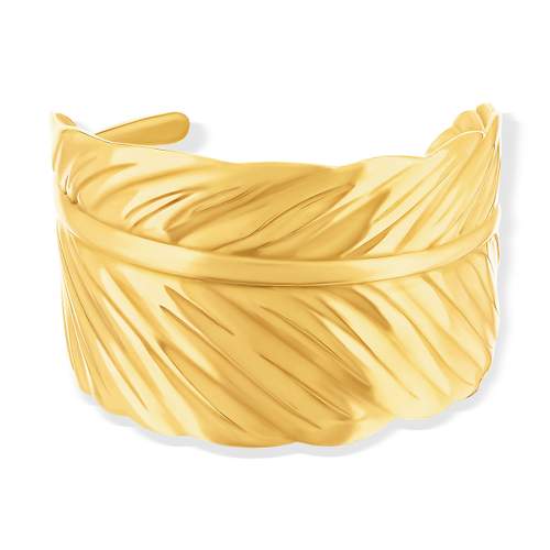 Bracelet rigide acier jaune motif feuille 60mm