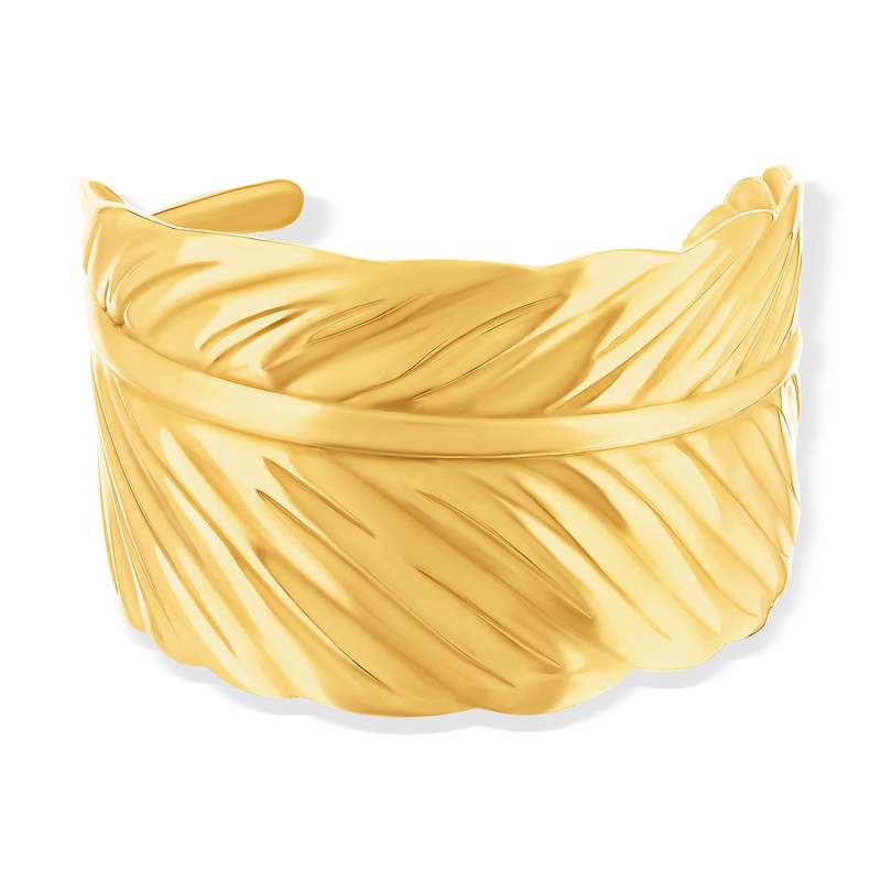 Bracelet rigide acier jaune motif feuille 60mm - vue 1