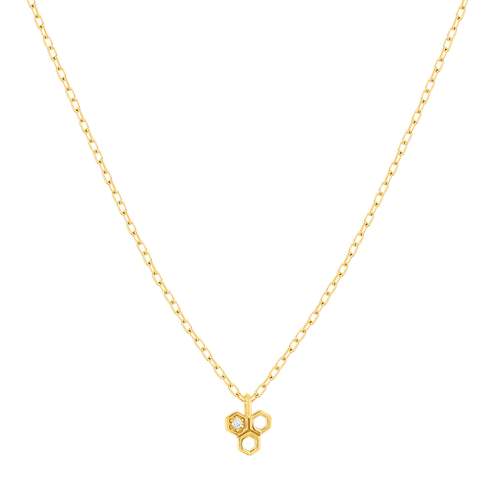 Collier or 375 jaune zirconias motif nid d'abeilles 45cm