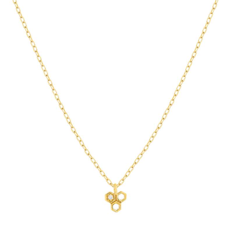 Collier or 375 jaune zirconias motif nid d'abeilles 45cm - vue 1