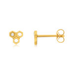Boucles d'oreilles or 375 jaune zirconias motifs nids d'abeilles - vue 1
