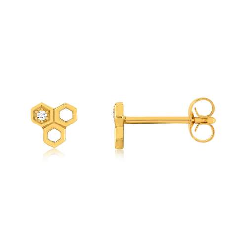 Boucles d'oreilles or 375 jaune zirconias motifs nids d'abeilles