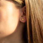 Boucles d'oreilles or 375 jaune zirconias motifs nids d'abeilles - vue porté 1