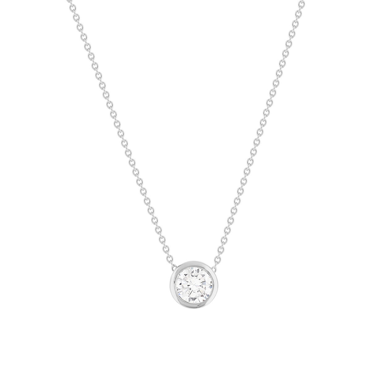 Collier solitaire argent zirconias serti clos 45cm