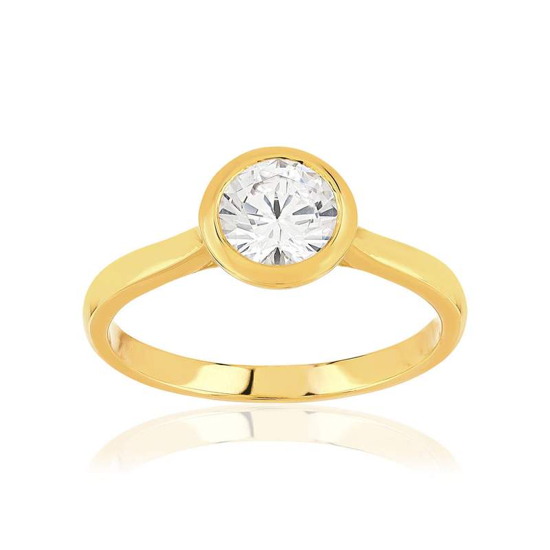 Yellow gold-plated ring with closed-set zirconia stones - view 1