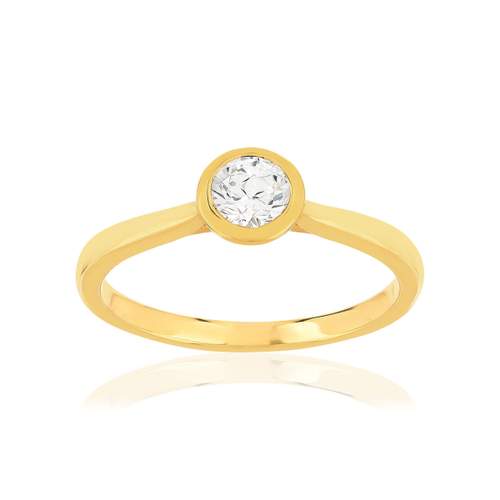 Geelgouden zirkonia ring met gesloten zetting