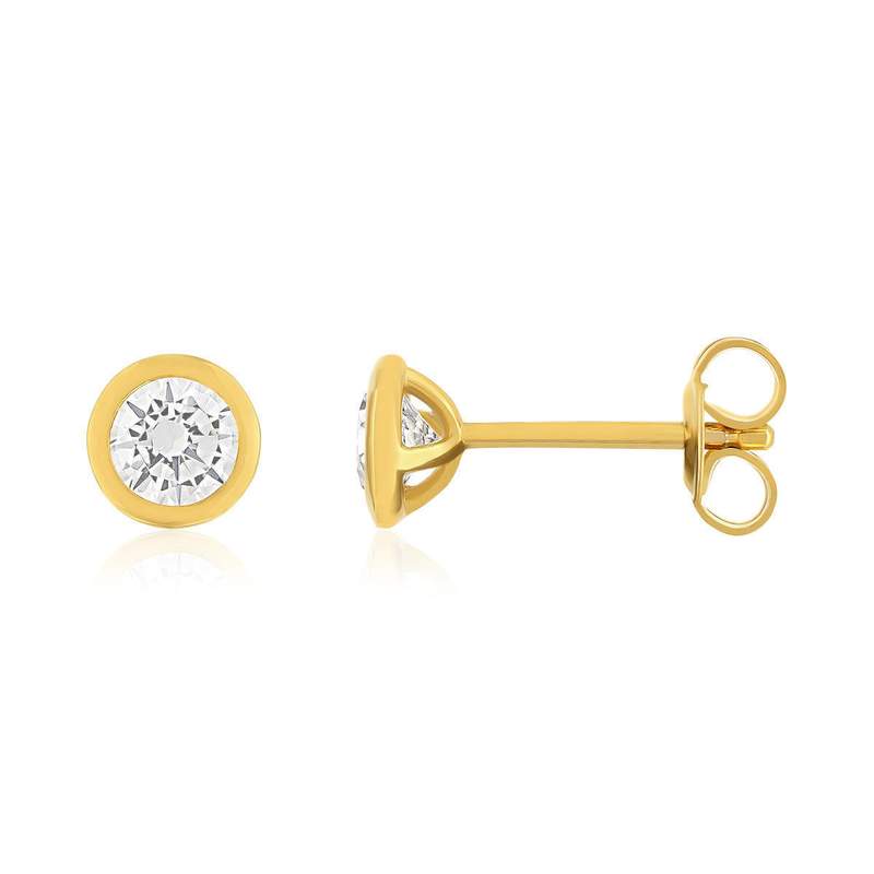 Yellow gold-plated earrings with closed-set zirconia stones - view 1