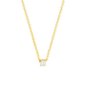 Collier solitaire plaqué or jaune zirconias serti 4 griffes 45cm