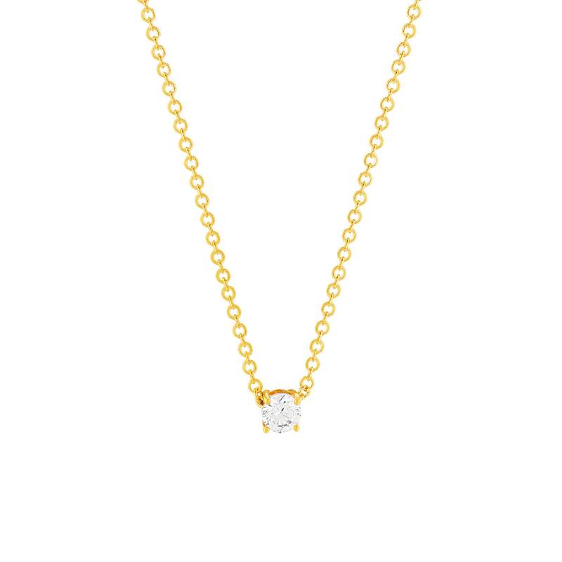 Collier solitaire plaqué or jaune zirconias serti 4 griffes 45cm - vue 1