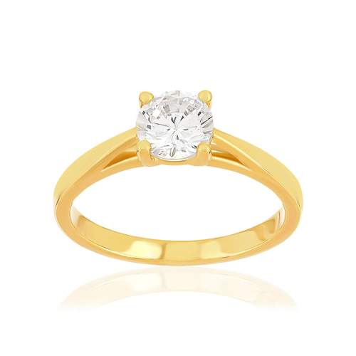 Geelgouden zirkonia ring bezet met 4 klauwen
