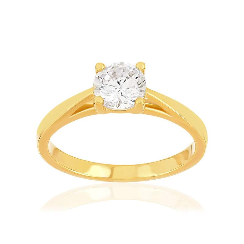Bague plaqué or jaune zirconias serti 4 griffes - vue 1