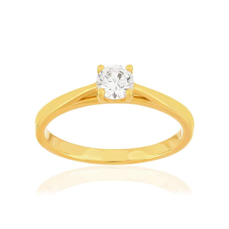 Bague plaqué or jaune zirconias serti 4 griffes - vue 1