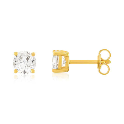 Boucles d'oreilles plaqué or jaune zirconias serti 4 griffes