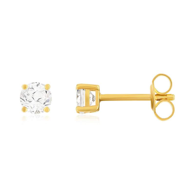 Boucles d'oreilles plaqué or jaune zirconias serti 4 griffes - vue 1