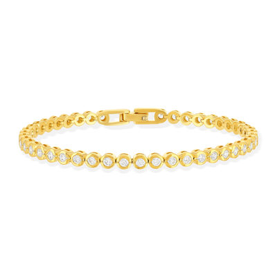 Bracelet tennis plaqué or jaune serti clos 19,5cm