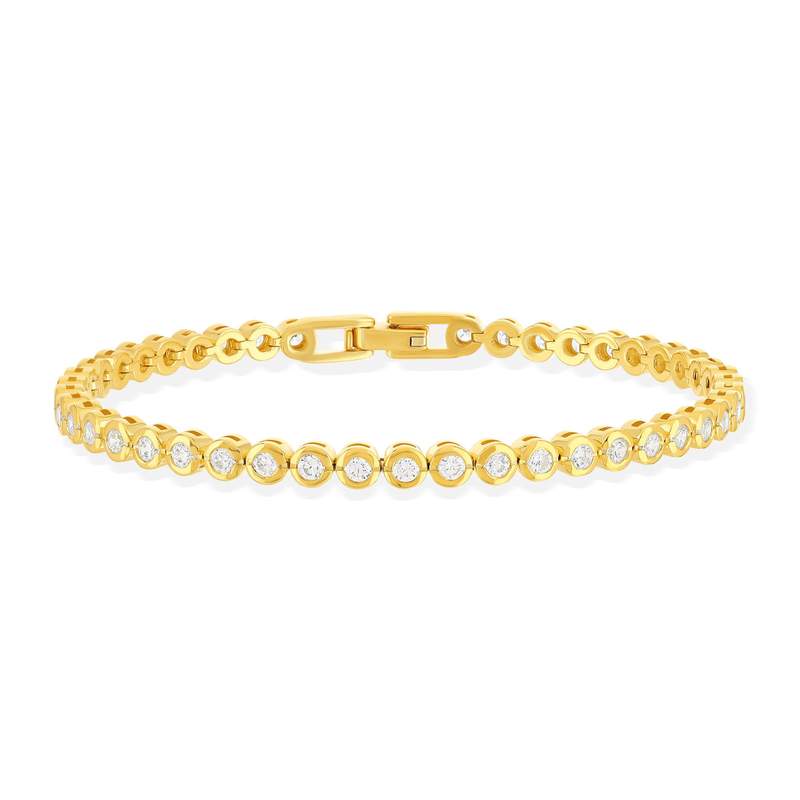 Bracelet tennis plaqué or jaune serti clos 19,5cm - vue 1