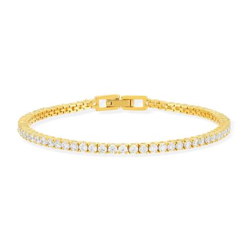 Bracelet tennis plaqué or jaune serti 4 griffes 19,5cm