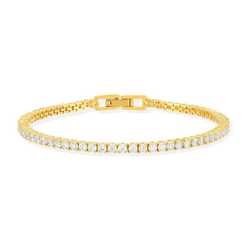 Bracelet tennis plaqué or jaune serti 4 griffes 19,5cm - vue 1