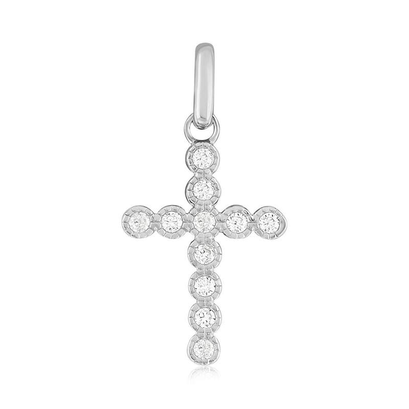 Pendentif croix argent 925 et zirconias - vue 1