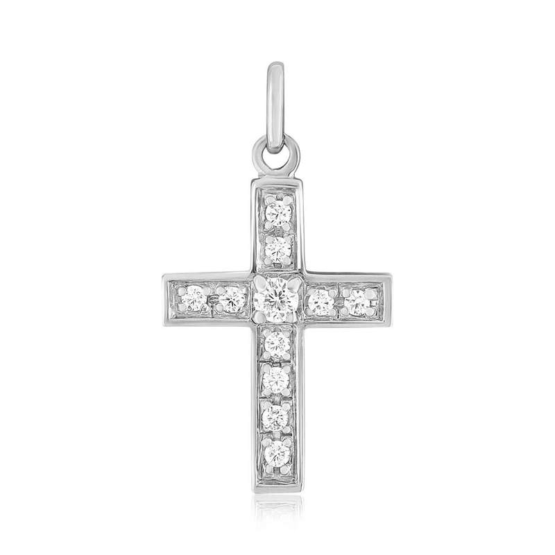 Pendentif croix argent 925 et zirconias - vue 1