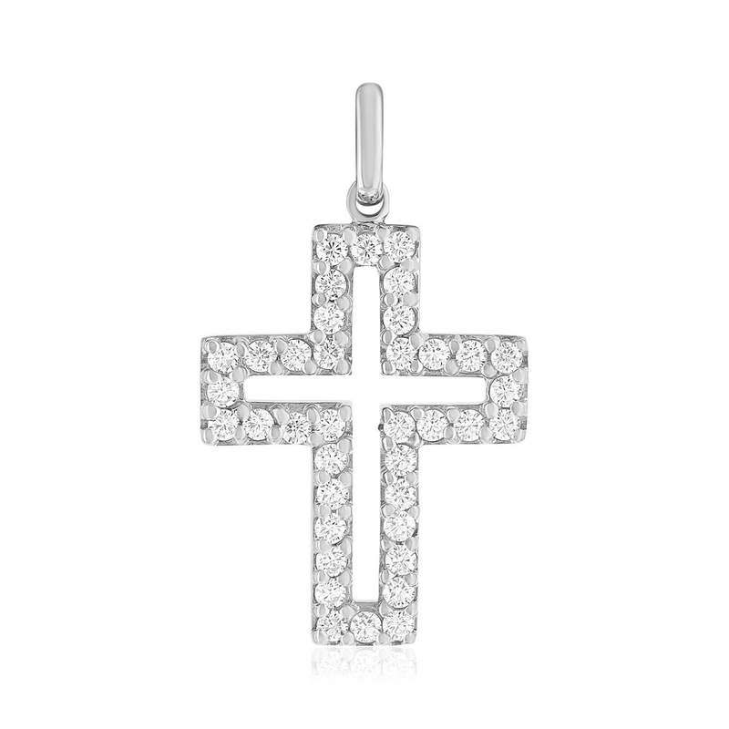 Pendentif croix argent 925 et zirconias - vue 1