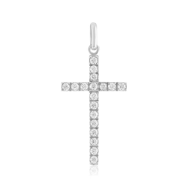 Pendentif croix argent 925 et zirconias - vue 1