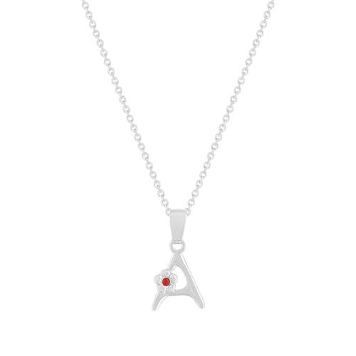 Collier argent 925 émail maille jaseron initiale fleur 38 cm