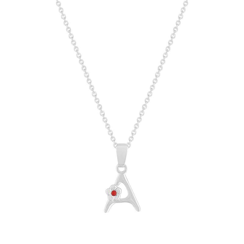 Collier argent 925 émail maille jaseron initiale fleur 38 cm - vue 1