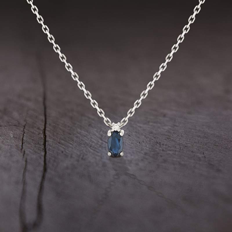 Collier argent 925 saphir 0.33 carat et zirconias 42cm - vue D2