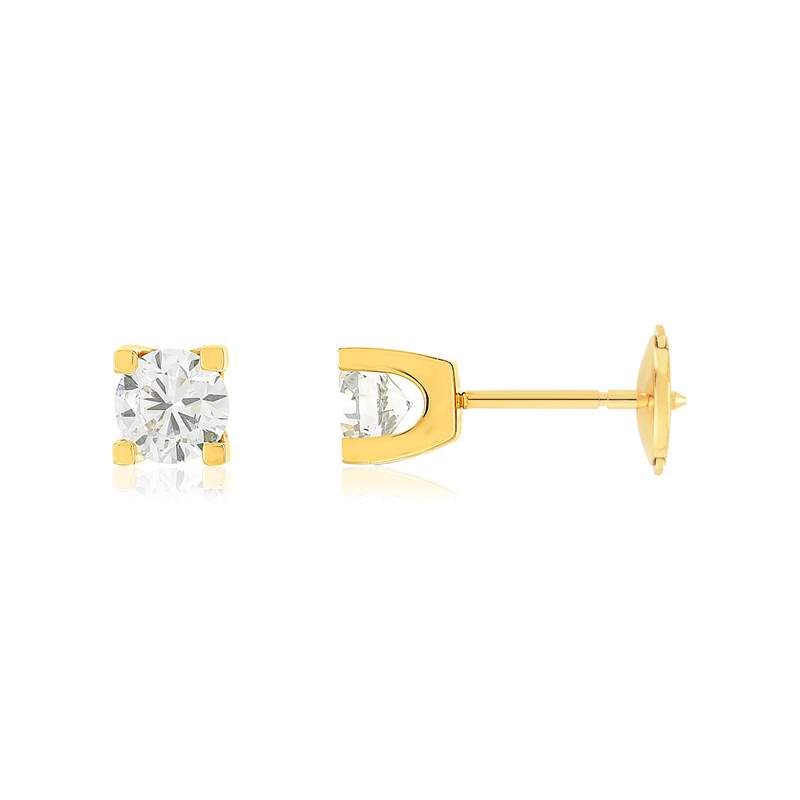 Boucles d'oreilles or 750 jaune diamant HP1 1 carat - vue 1