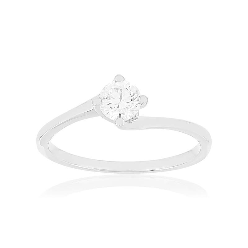 Solitaire or 750 blanc diamant HSI 0.4 carat - vue 1